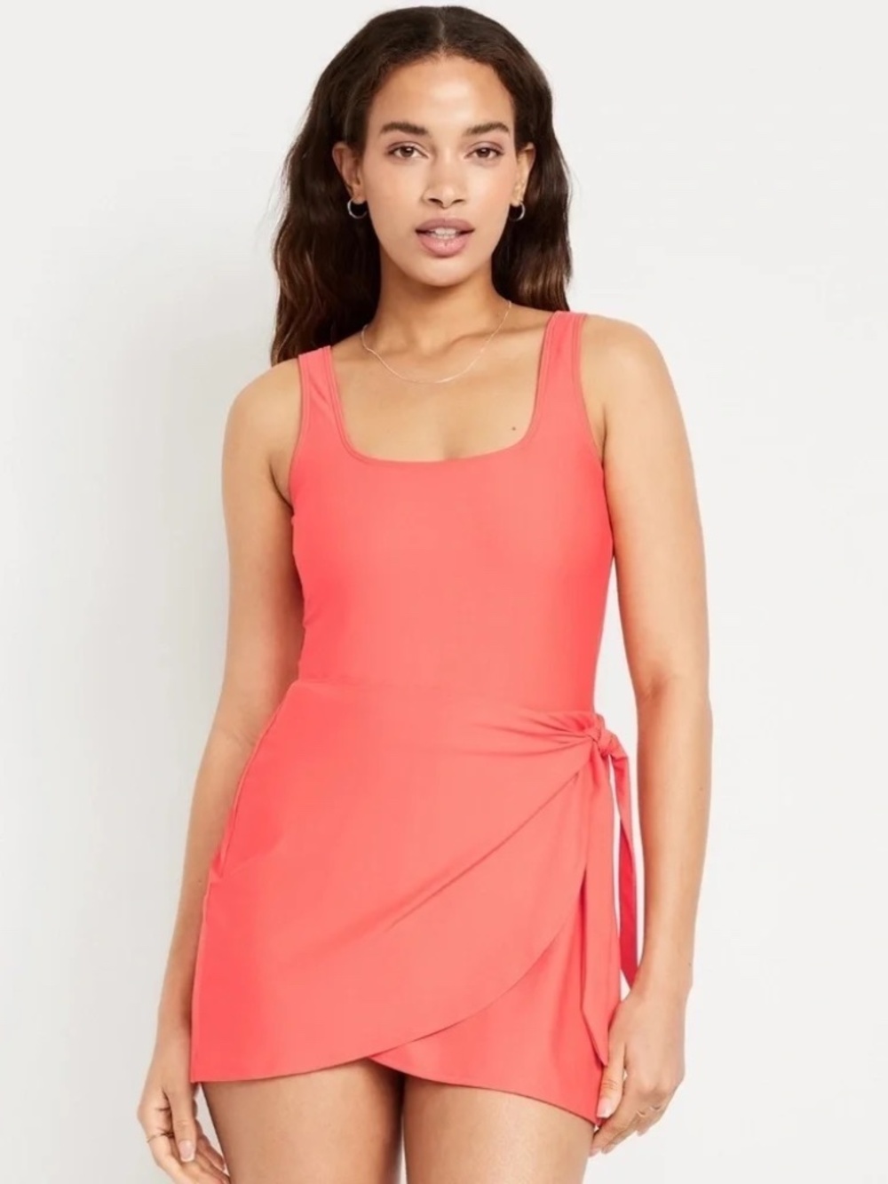 NWT Old Navy Matte Side Tie Swim Dress  // Coral